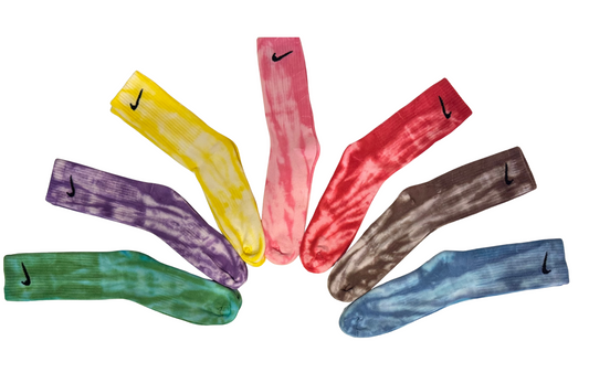 Single-Color Tie-Dye Nike Crew Socks | Custom Dyed in Red, Green, Pink, Yellow, Purple, Brown, or Blue