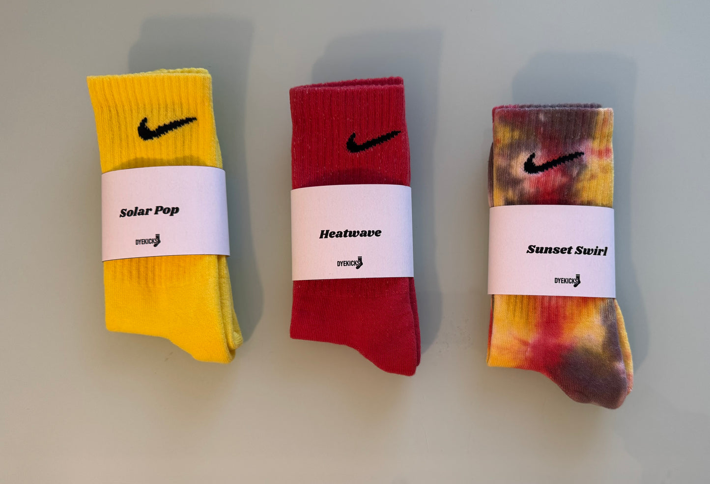 Sunset Pack 3-Pack β Red, Yellow & Sunset Swirl Tie-Dye Nike Socks | Warm Tones