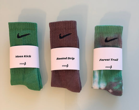 Forest Pack 3-Pack – Green, Brown & Tie-Dye Blend | Earthy Nike Socks Gift Set