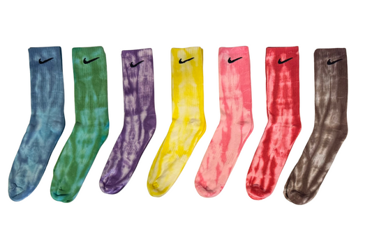 Single-Color Tie-Dye Nike Crew Socks | Custom Dyed in Red, Green, Pink, Yellow, Purple, Brown, or Blue